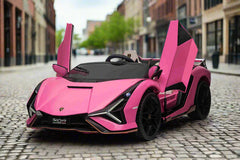 Lamborghini Sian XXL 2 Seater 24V Kids Ride on Car with Remote & Adult Seat in Pink & Met Red