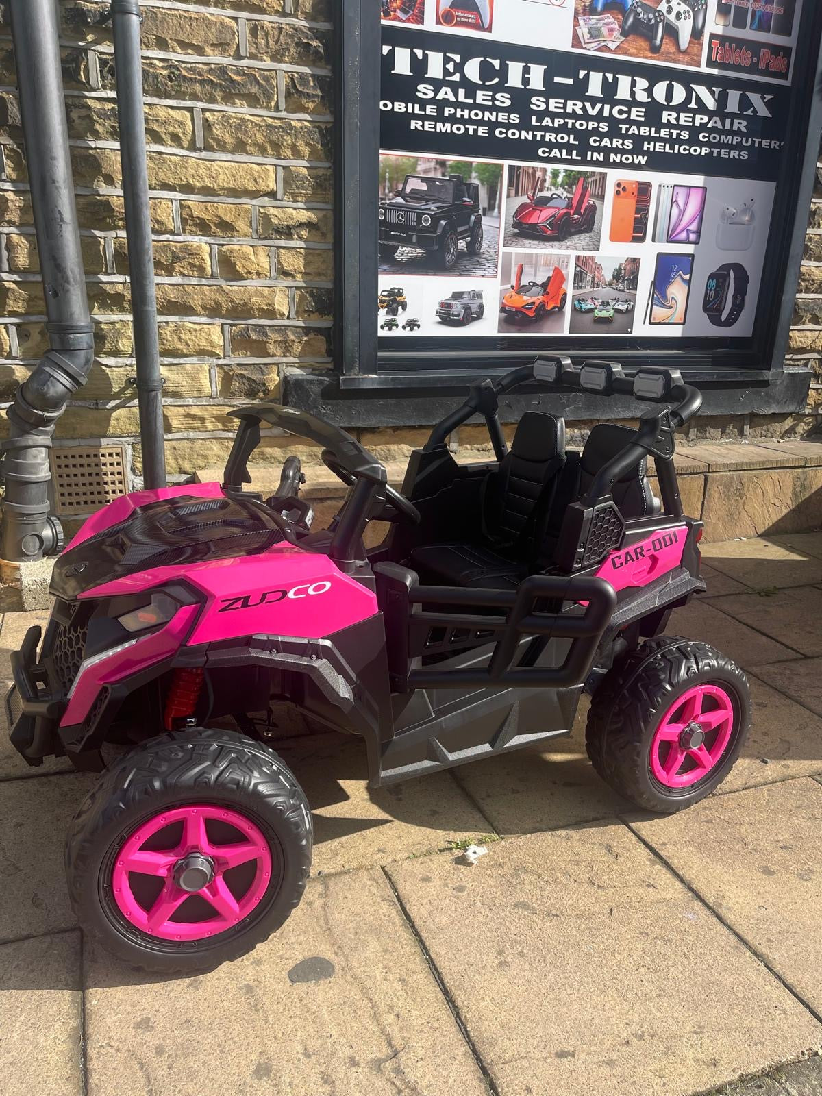 24v Kids 2 Seater Ride on UTV Buggy With Remote Leather Seats EVA Wheels 4 x Motors - Blue& Pink