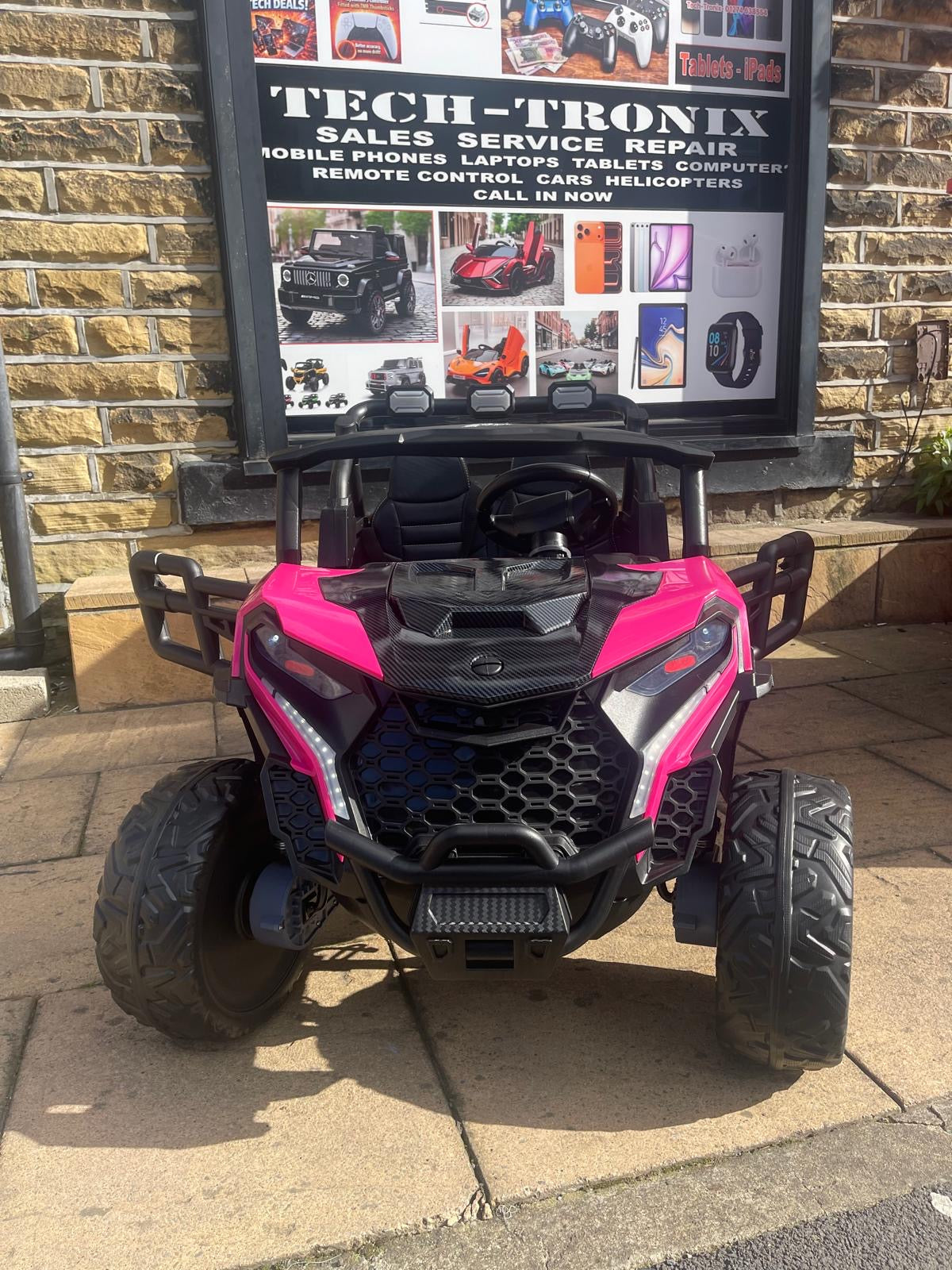 24v Kids 2 Seater Ride on UTV Buggy With Remote Leather Seats EVA Wheels 4 x Motors - Blue& Pink