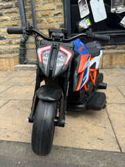 Kids 12v Ride on Electric Bike KTM Superduke Motor Bike with Stabilizers - Orange Blue