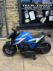 Kids 12v Ride on Electric Bike KTM Superduke Motor Bike with Stabilizers - Orange Blue