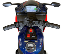 Aprilia RSV4 12V Ride On Kids Bike with Stabilisers - Blue - Leather Seats EVA Wheels
