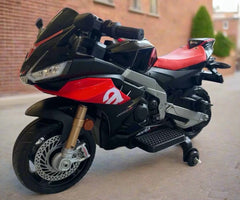 Aprilia RSV4 12V Ride On Kids Bike with Stabilisers - Blue - Leather Seats EVA Wheels