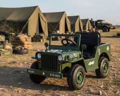 New 12v Kids Ride on Military Style Jeep with Remote in Army Green - Leather Seat EVA Wheels